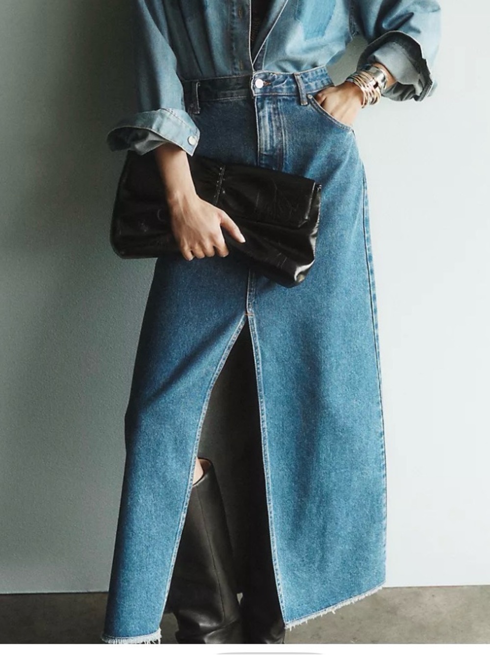 Pilcro Women's Madi Blue Denim Solid Midi Skirt Button Pockets Slit Sz
24W NWOT